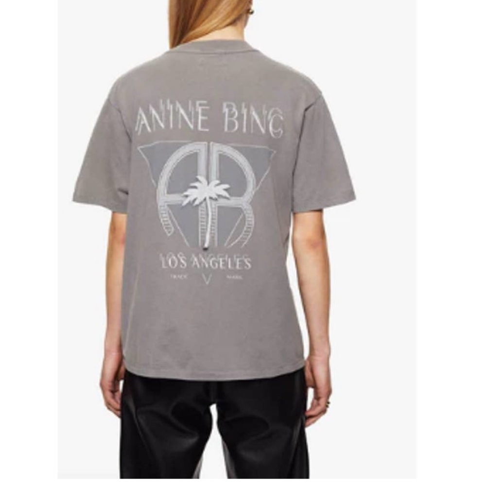 Anine Bing Size Small Palm Tee T-Shirt Gray 100%
Cotton Crew Neck Short Sleeves